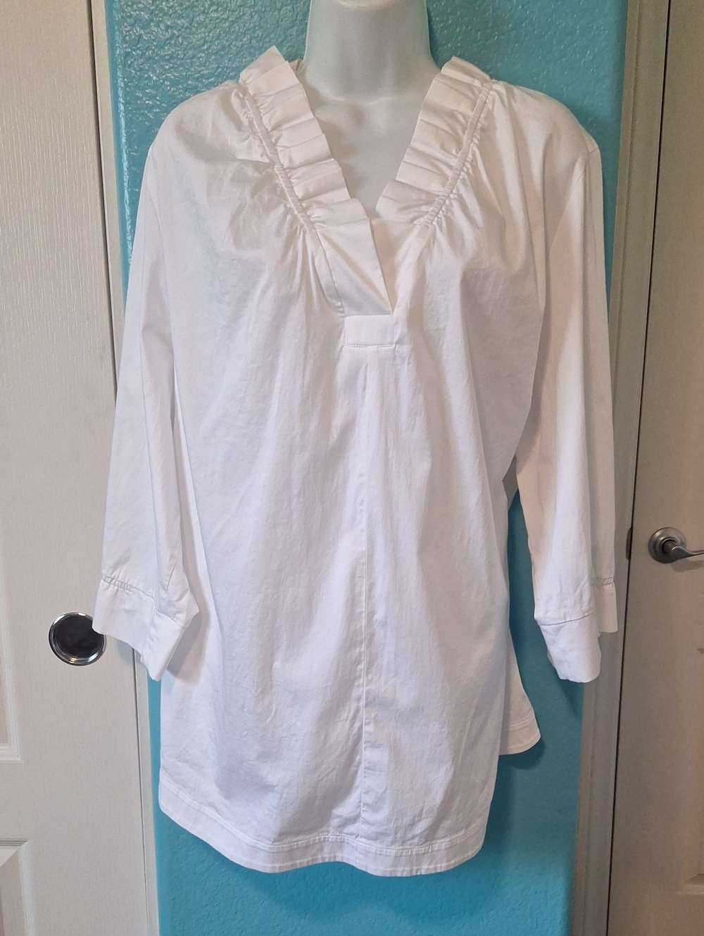Soft Surroundings White Ruffled V-Neck Tunicsx 3X